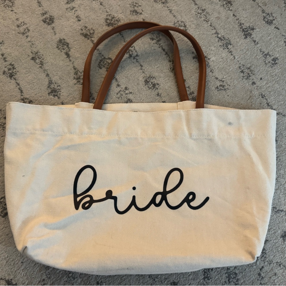 Bride Canvas Tote Bag with Tan Handles